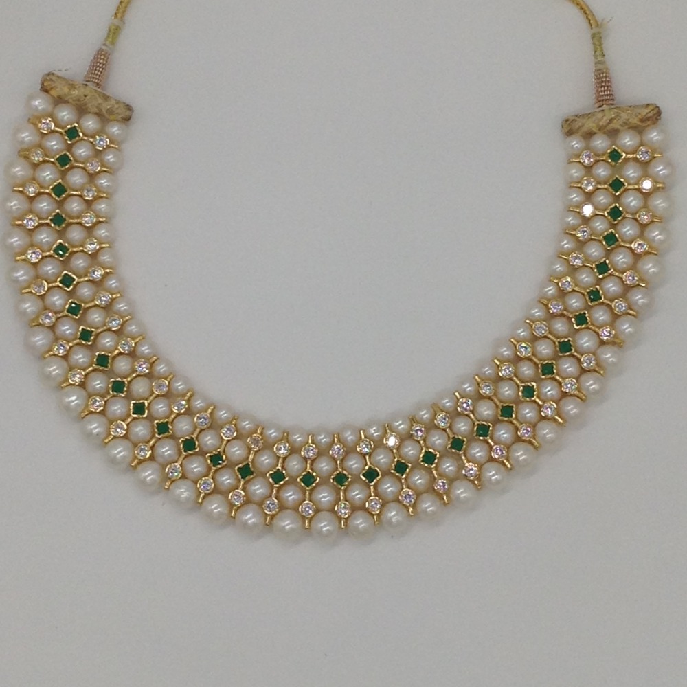 White Round Pearls and CZ Patti 4 Layers Patta Set JPP1035