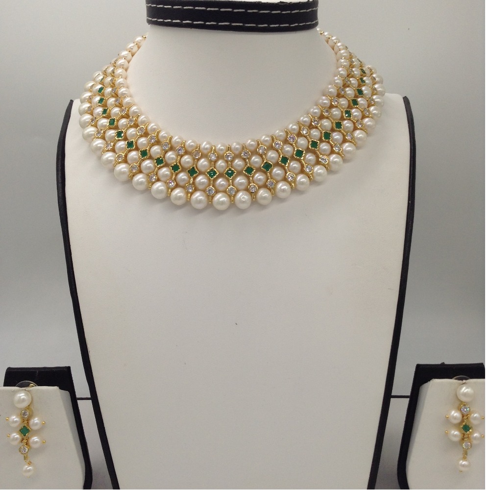 White Round Pearls and CZ Patti 4 Layers Patta Set JPP1035
