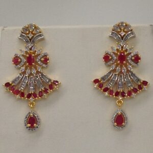 White and red cz rani haar set with 5 lines flat pearls mala jps0495