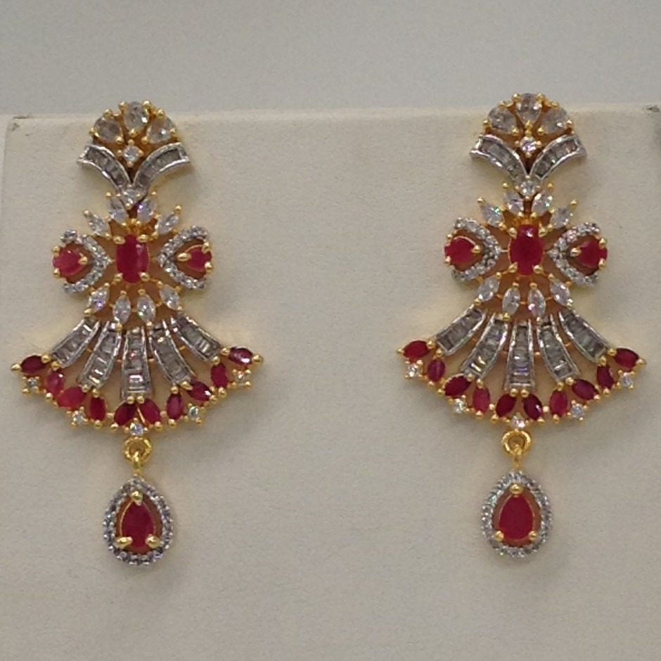 White and red cz rani haar set with 5 lines flat pearls mala jps0495