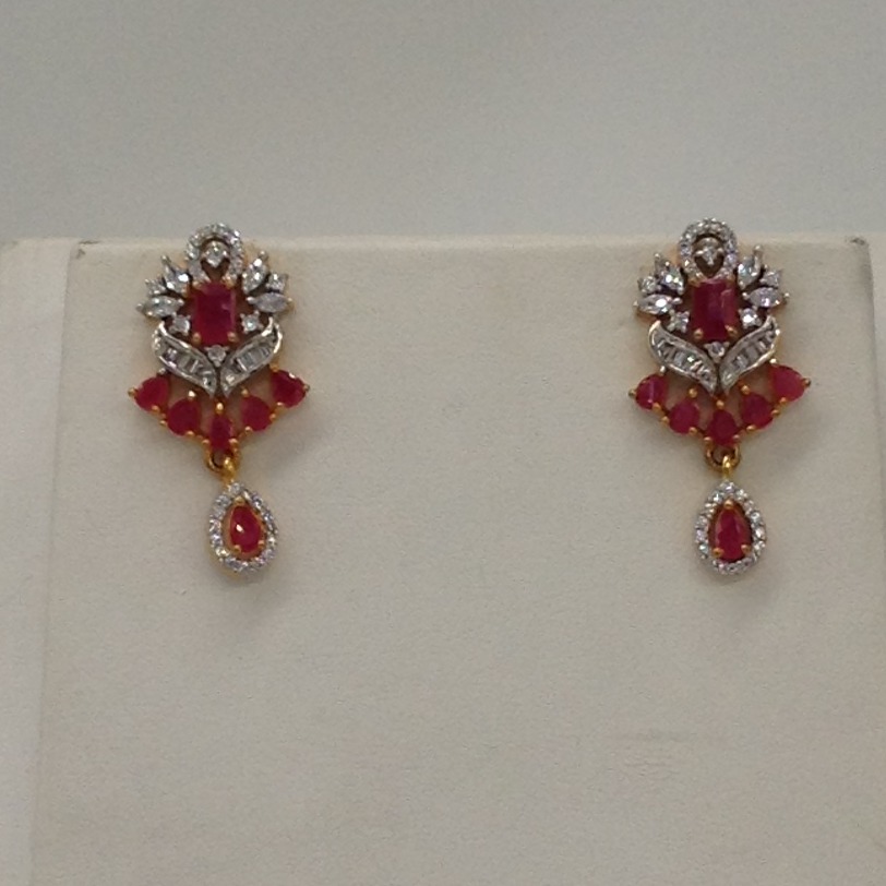 White And Red CZ Brooch Set With 5 Lines Flat Pearls Mala JPS0488 - Image 3