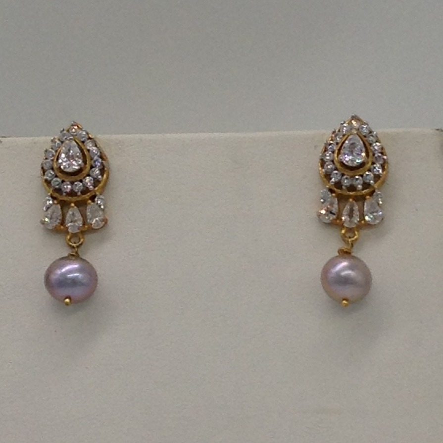 White CZ Brooch Set With 5 Lines Grey Round Pearls Mala JPS0487 - Image 3