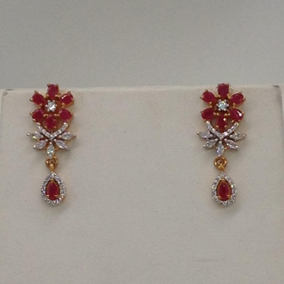 White and red cz brooch set with 5 lines flat pearls mala jps0461 - Image 3