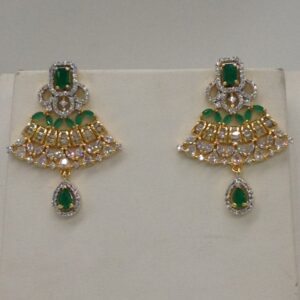 White,green cz rani haar set with 4 lines flat pearls jps0453