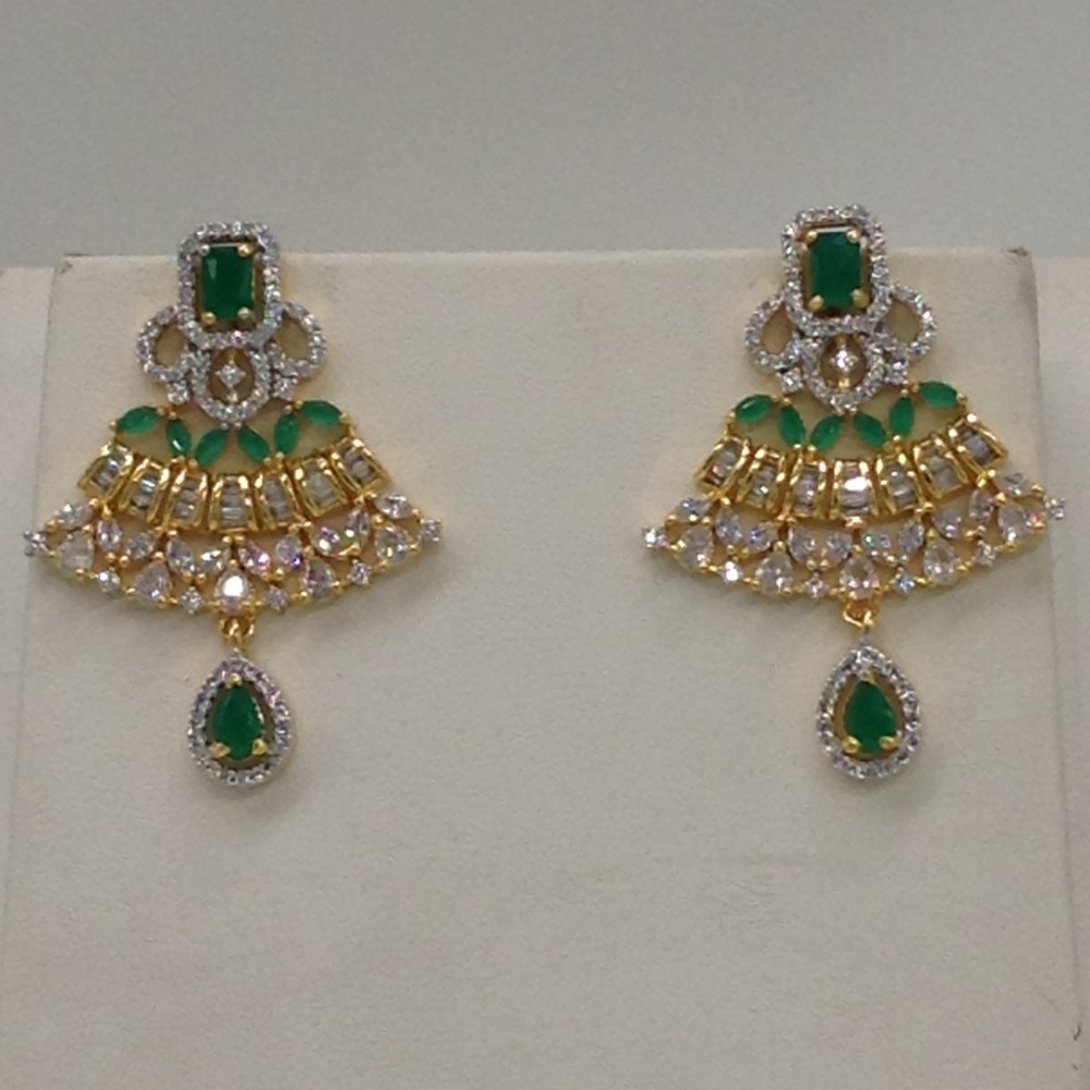White,green cz rani haar set with 4 lines flat pearls jps0453
