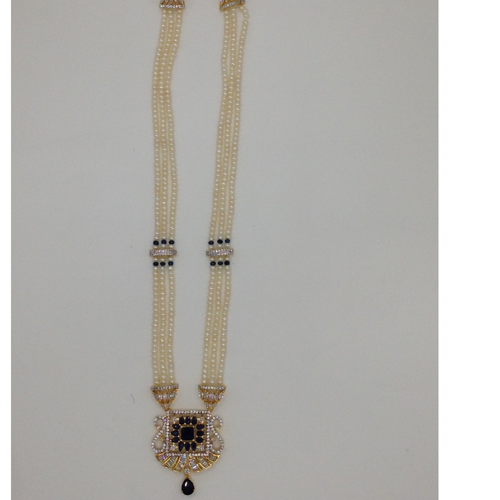 White,blue cz ranihaar set with 3 lines flat pearls jps0449 - Image 4