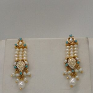 Turquiose and pearls ranihaar set with 3 lines flat pearls jps0448