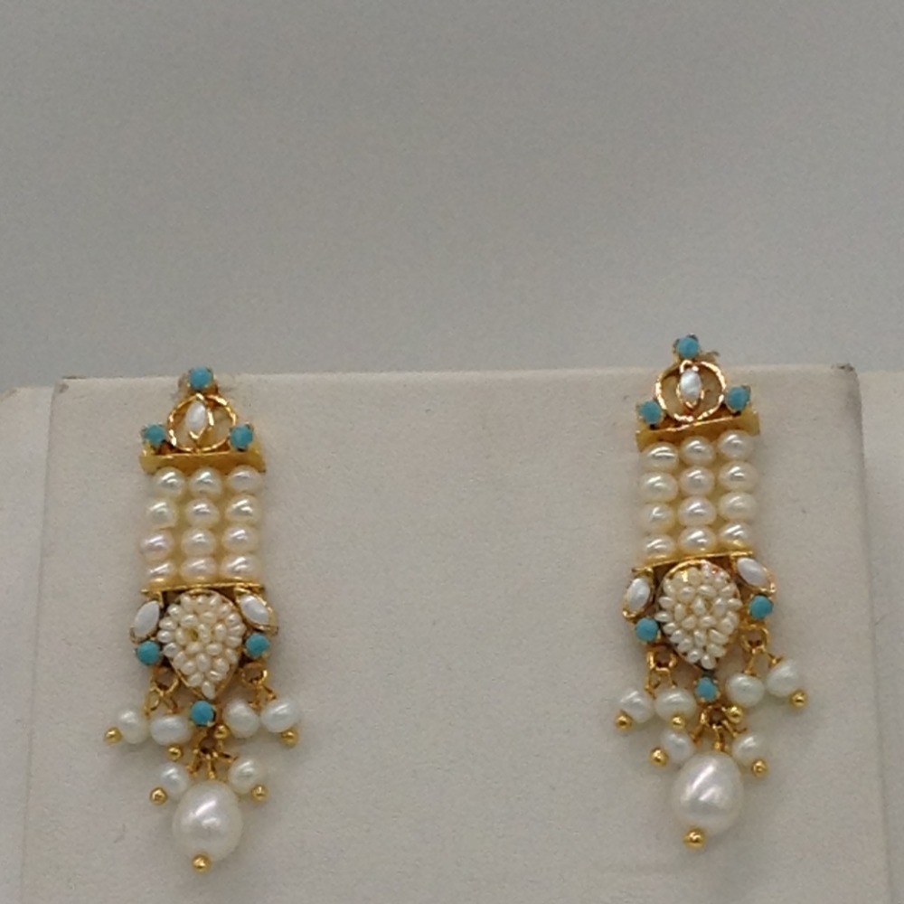 Turquiose and pearls ranihaar set with 3 lines flat pearls jps0448