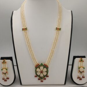 Multicolour CZ rani haar set with 3 lines flat pearls jps0438