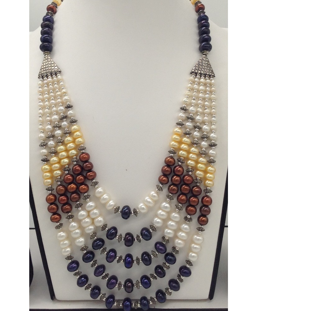 Freshwater Multicolour Flat 5 Lines Pearls Combination set JPP1018
