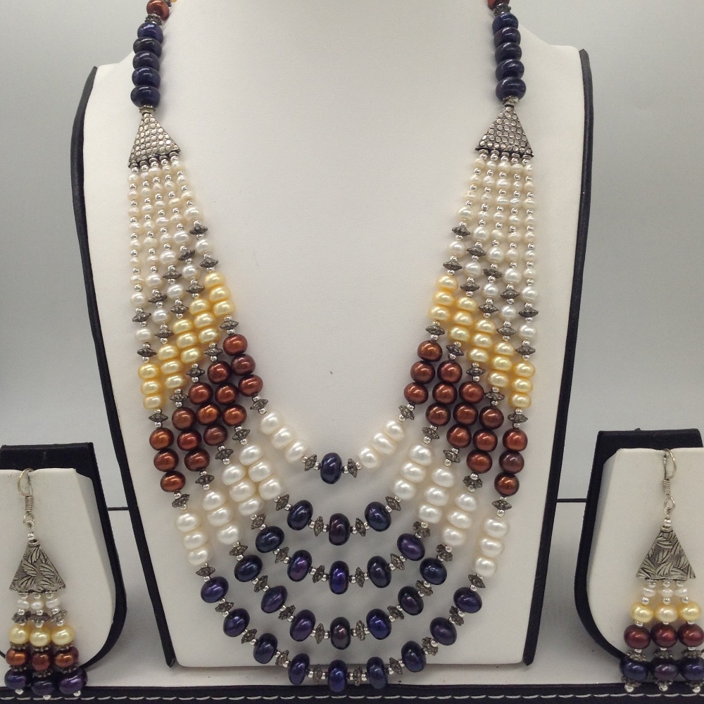 Freshwater Multicolour Flat 5 Lines Pearls Combination set JPP1018