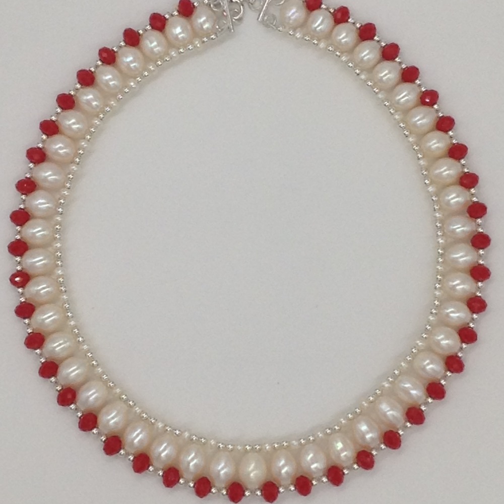 Freshwater White Oval Pearls and Corals "U" Jaali set JPP1031