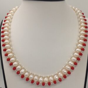Freshwater White Oval Pearls and Corals "U" Jaali set JPP1031