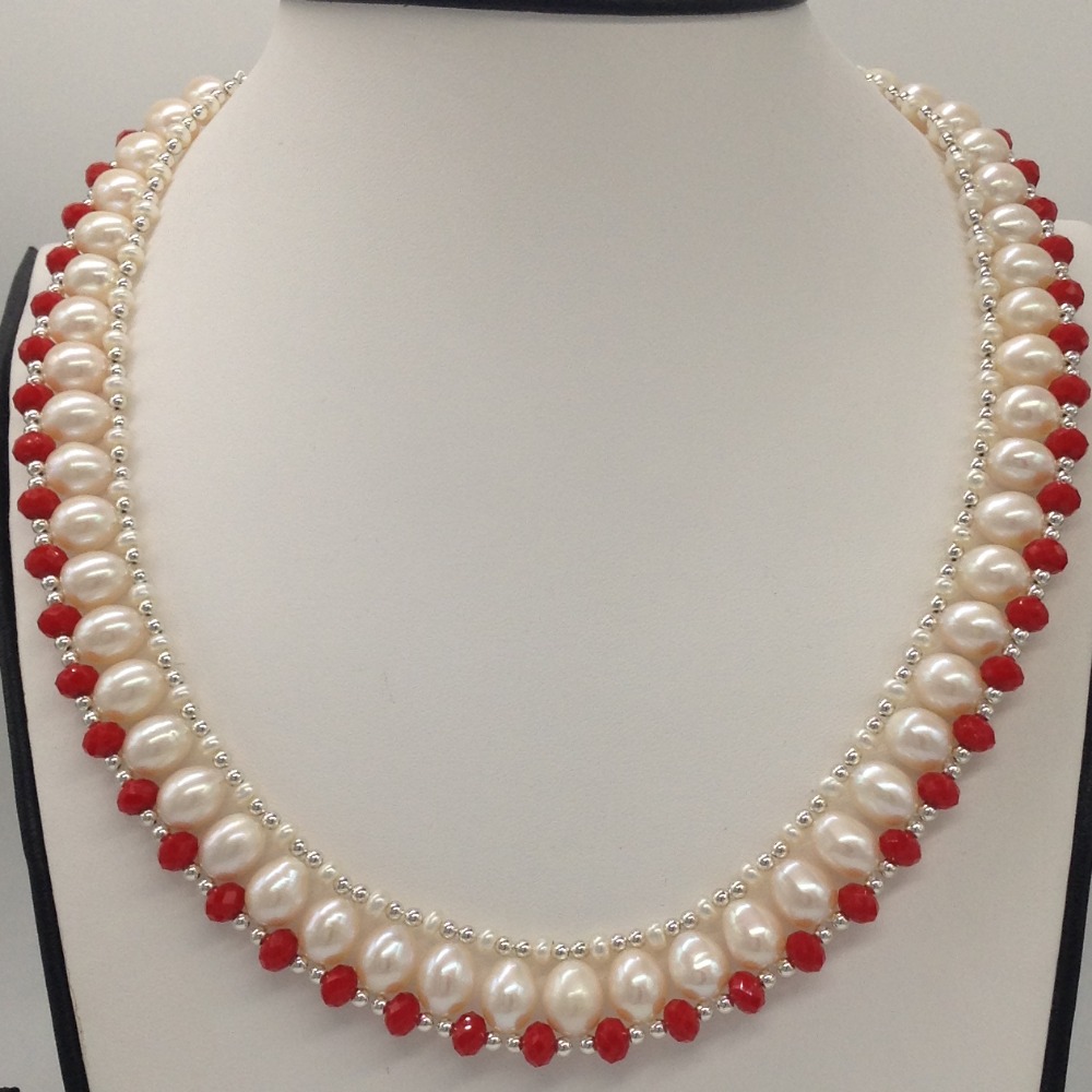 Freshwater White Oval Pearls and Corals "U" Jaali set JPP1031