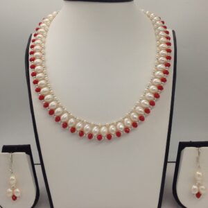Freshwater White Oval Pearls and Corals "U" Jaali set JPP1031