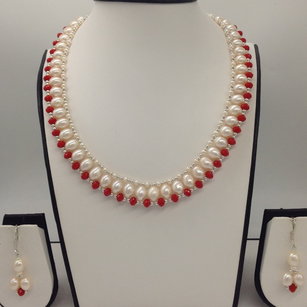Freshwater White Oval Pearls and Corals "U" Jaali set JPP1031