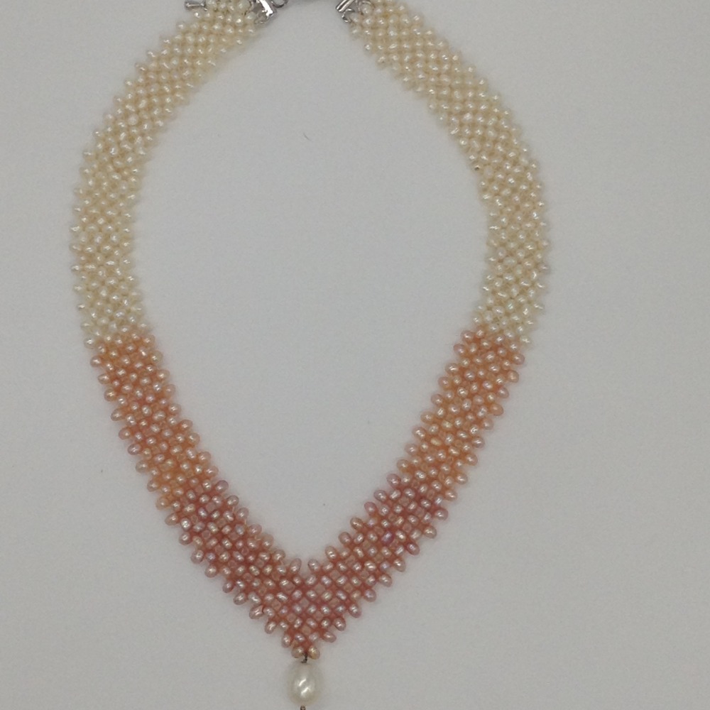 Multicolour Shaded Seed Pearls "V" Jaali Necklace Set JPP1028