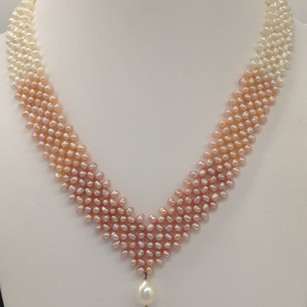 Multicolour Shaded Seed Pearls "V" Jaali Necklace Set JPP1028