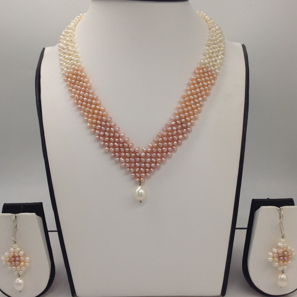 Multicolour Shaded Seed Pearls "V" Jaali Necklace Set JPP1028