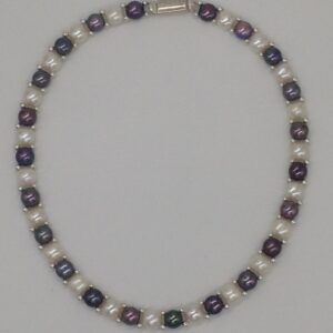 Freshwater White and Black Button Pearls 1 Lines Necklace set JPP1023