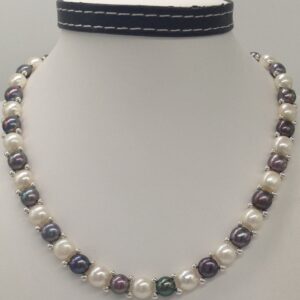 Freshwater White and Black Button Pearls 1 Lines Necklace set JPP1023