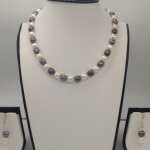 Freshwater White and Black Button Pearls 1 Lines Necklace set JPP1023