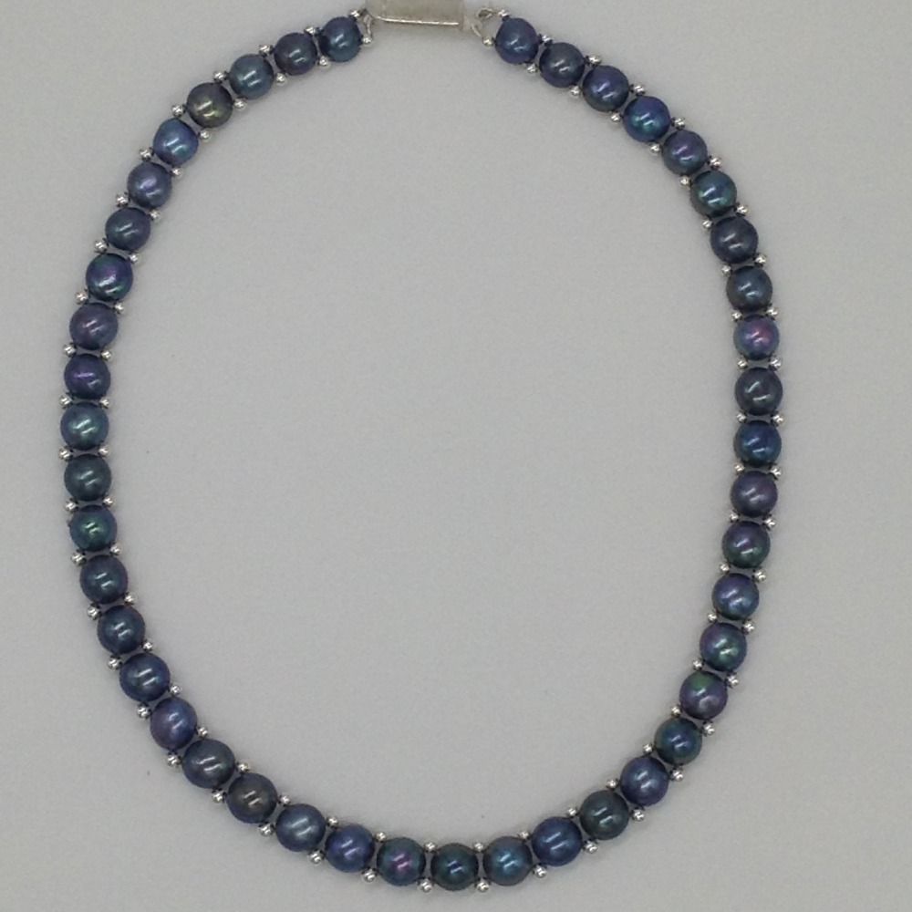 Freshwater Black Button Pearls 1 Lines Necklace set JPP1025