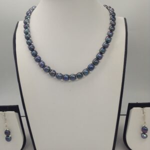 Freshwater Black Button Pearls 1 Lines Necklace set JPP1025