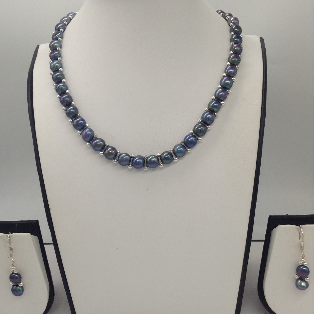 Freshwater Black Button Pearls 1 Lines Necklace set JPP1025