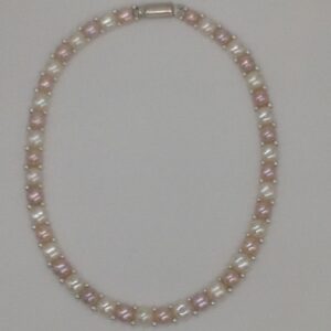 Freshwater White and Pink Button Pearls 1 Lines Necklace set JPP1022