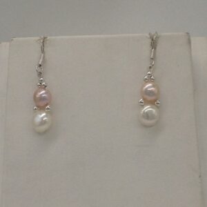 Freshwater White and Pink Button Pearls 1 Lines Necklace set JPP1022