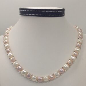 Freshwater White and Pink Button Pearls 1 Lines Necklace set JPP1022