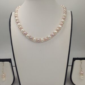 Freshwater White and Pink Button Pearls 1 Lines Necklace set JPP1022