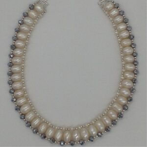 Freshwater White Pearls and Silver Crystals "U" Necklace set JPP1032