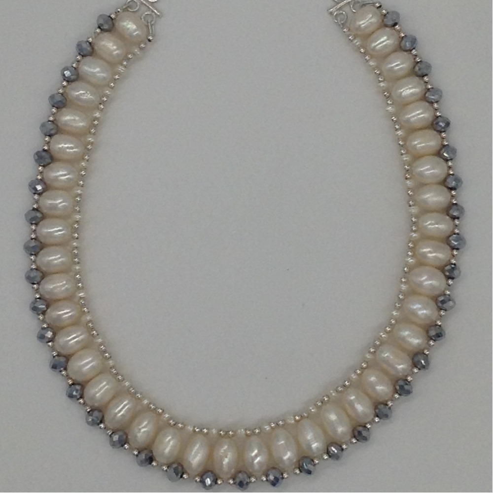 Freshwater White Pearls and Silver Crystals "U" Necklace set JPP1032