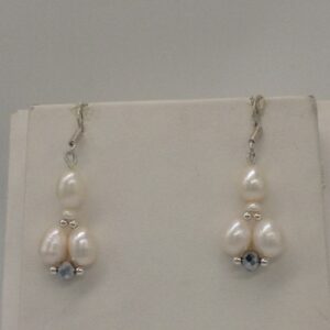 Freshwater White Pearls and Silver Crystals "U" Necklace set JPP1032