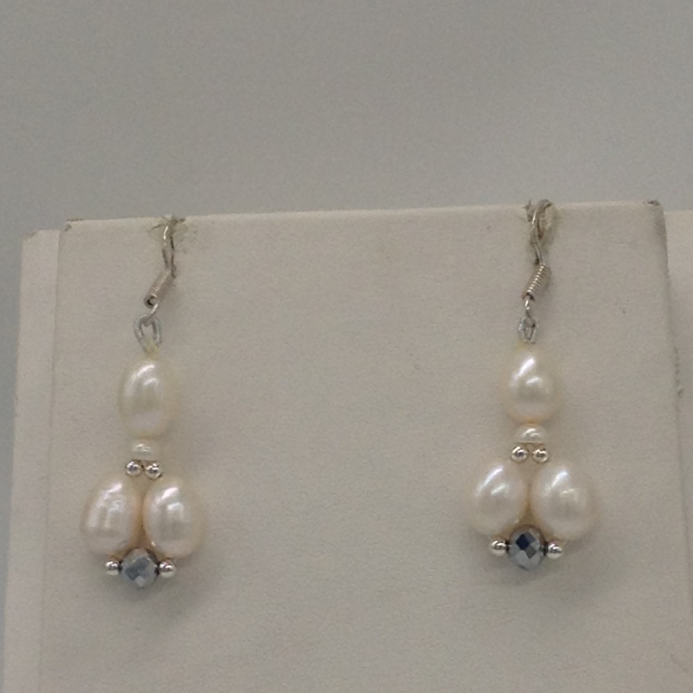Freshwater White Pearls and Silver Crystals "U" Necklace set JPP1032
