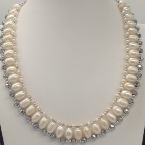 Freshwater White Pearls and Silver Crystals "U" Necklace set JPP1032
