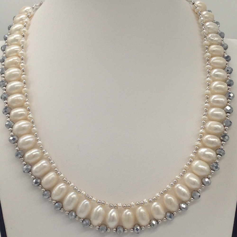 Freshwater White Pearls and Silver Crystals "U" Necklace set JPP1032