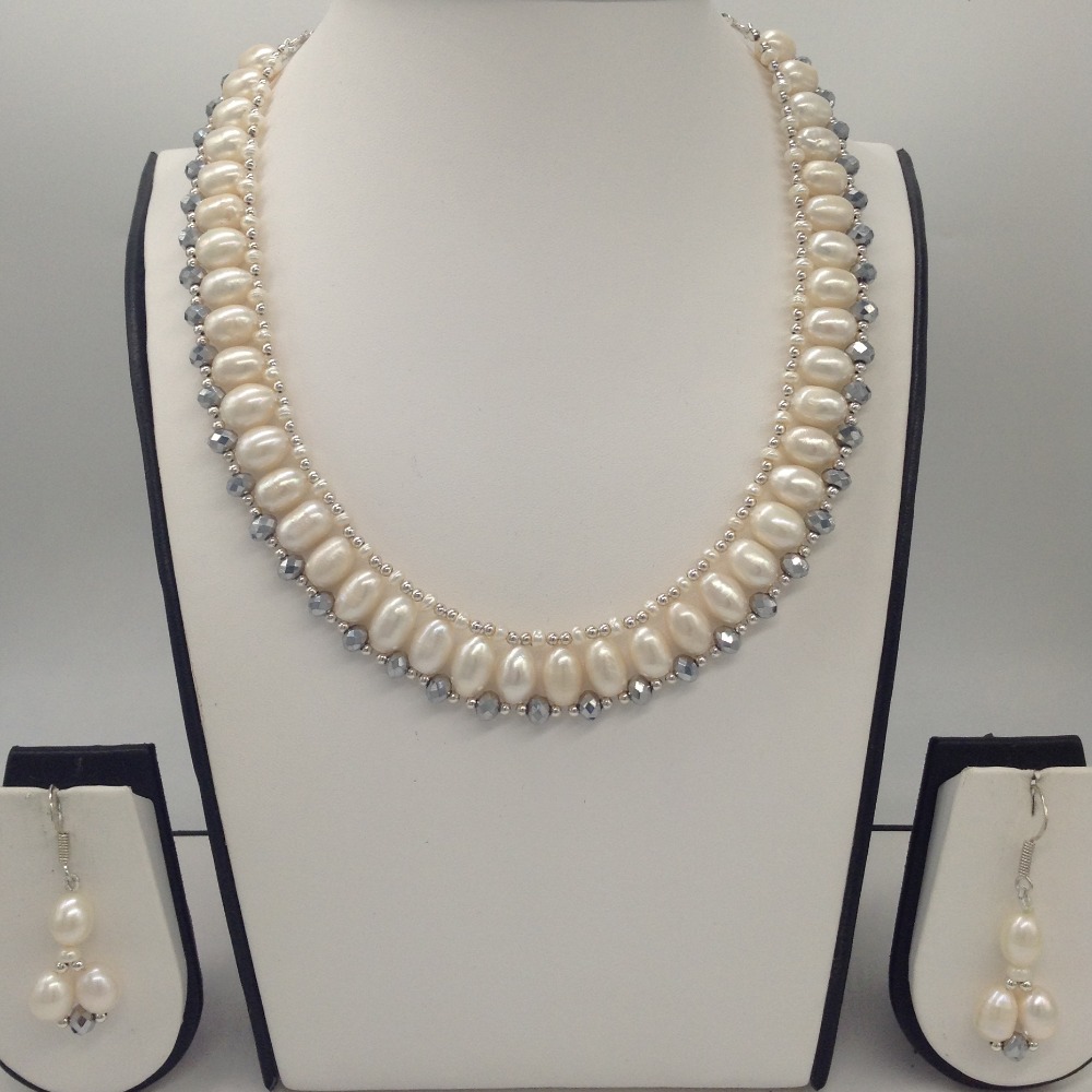 Freshwater White Pearls and Silver Crystals "U" Necklace set JPP1032