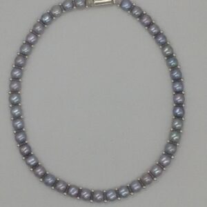 Freshwater Grey Button Pearls 1 Lines Necklace set JPP1026