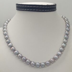 Freshwater Grey Button Pearls 1 Lines Necklace set JPP1026