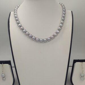 Freshwater Grey Button Pearls 1 Lines Necklace set JPP1026