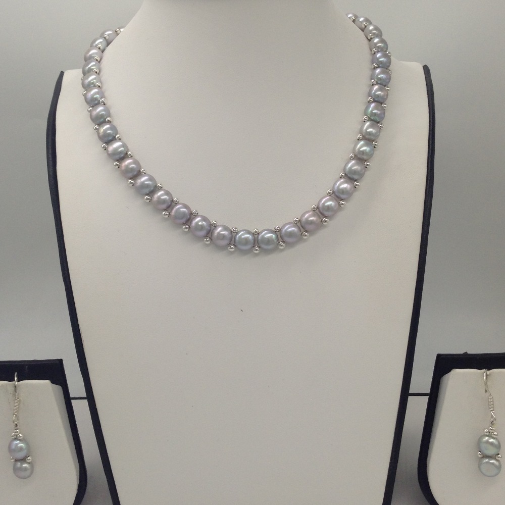 Freshwater Grey Button Pearls 1 Lines Necklace set JPP1026