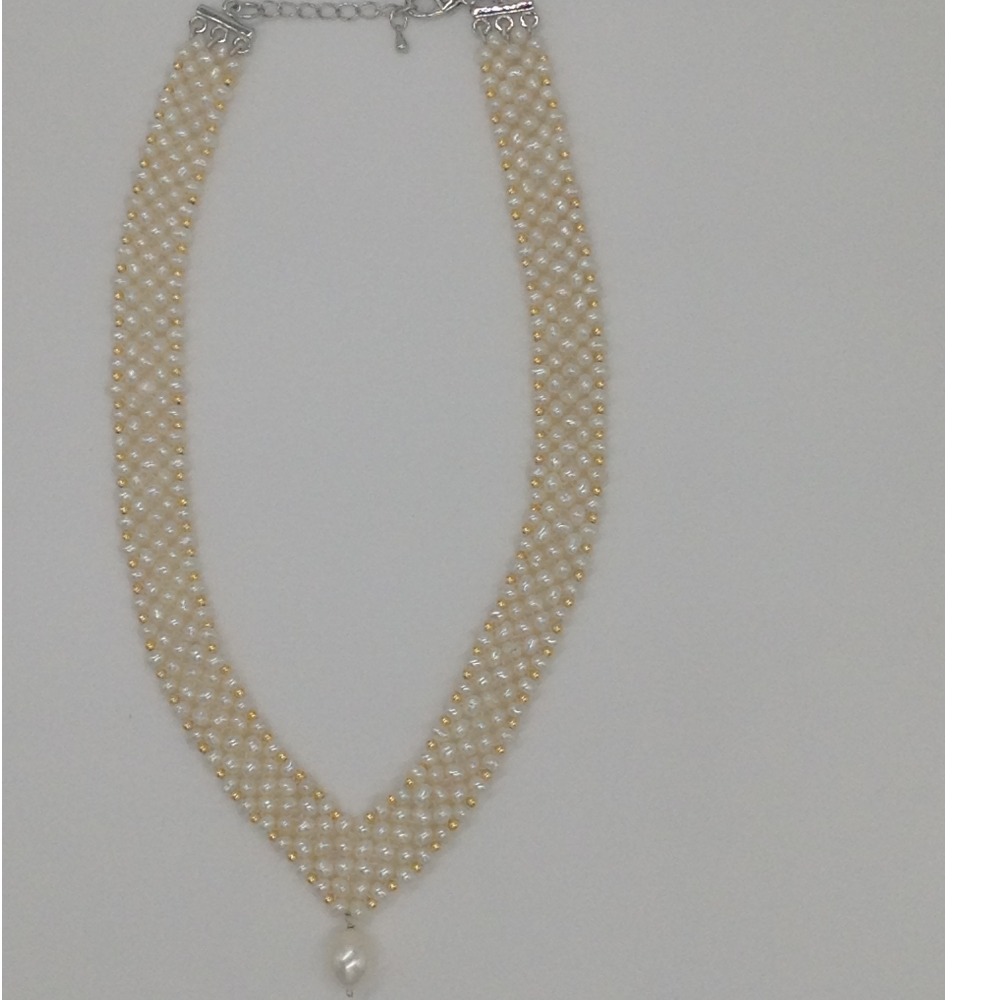 Freshwater white seed pearls "v" jaali necklace set jpp1027