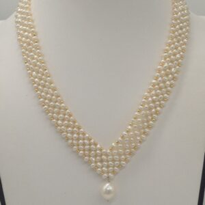 Freshwater white seed pearls "v" jaali necklace set jpp1027