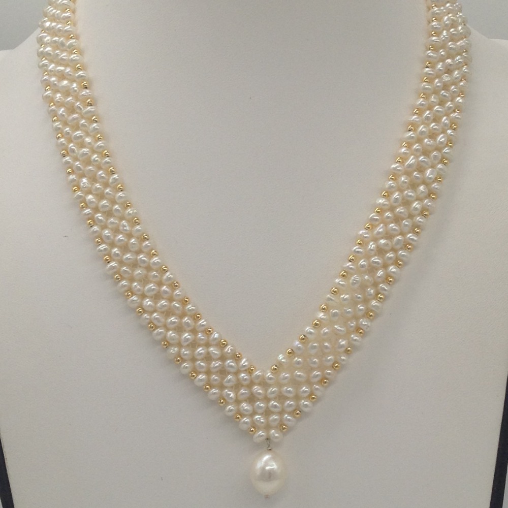 Freshwater white seed pearls "v" jaali necklace set jpp1027