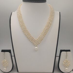 Freshwater white seed pearls "v" jaali necklace set jpp1027