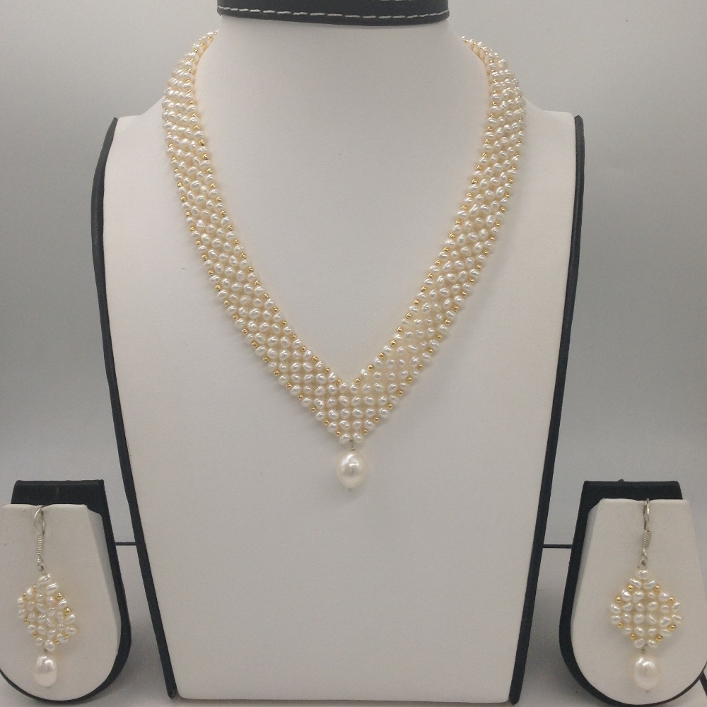 Freshwater white seed pearls "v" jaali necklace set jpp1027
