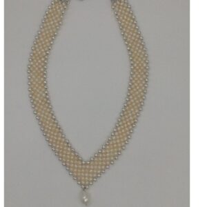 Freshwater white seed pearls "v" jaali necklace set jpp1029